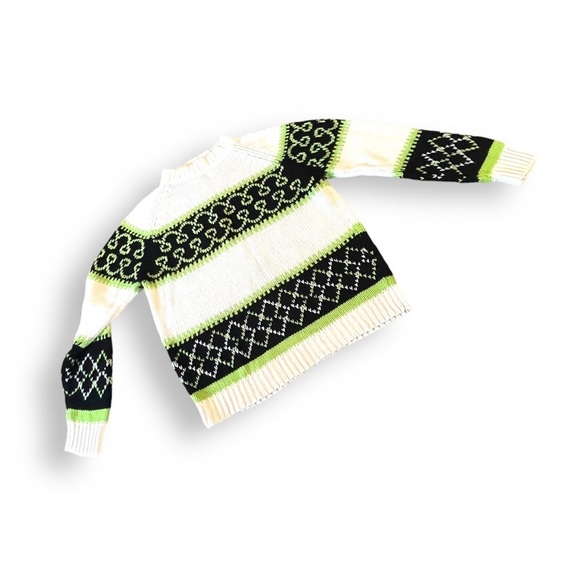 VTG Neon Green & Black Zip Neck Sweater | M - Picture 3 of 7